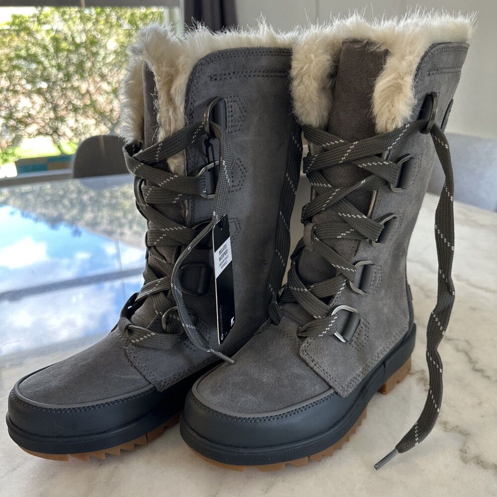 Sorel Tivoli IV Womens Waterproof Boots Fur Gray Tall Size 5 New